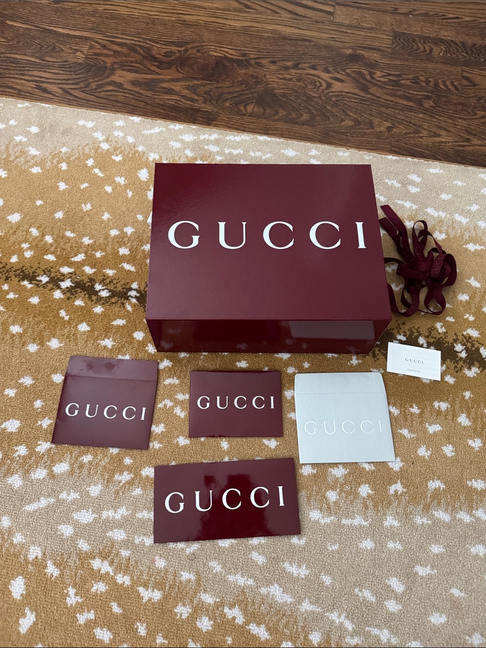 Gucci Maroon Gift Box With Cards and Ribbon